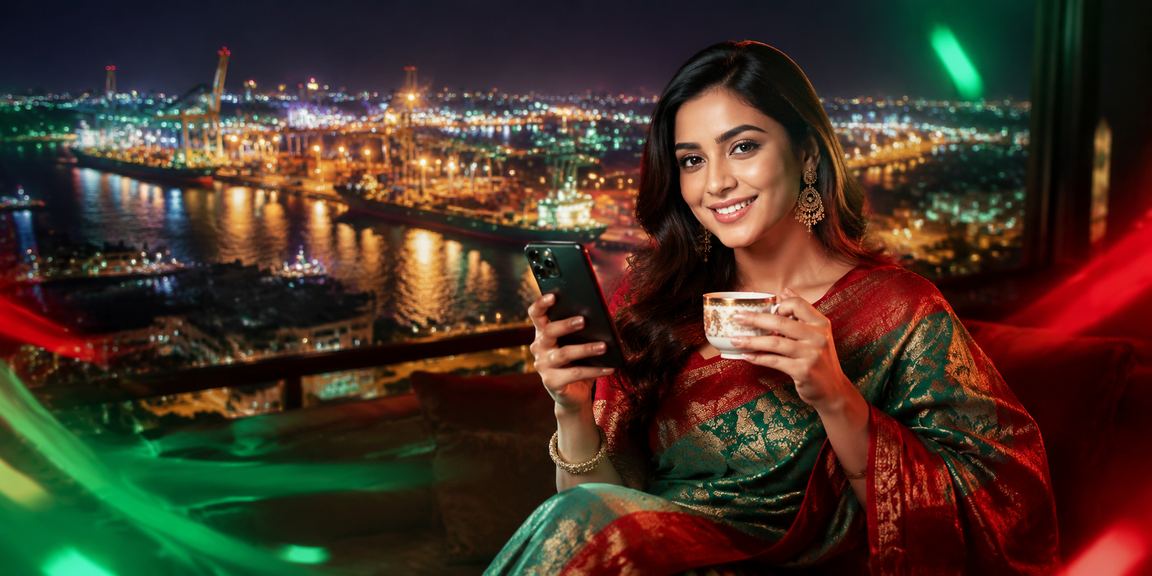 চট্টগ্রামে ঐতিহ্যবাহী পোশাকে মোবাইলে 36bd গেম উপভোগ করছেন একজন ব্যবহারকারী